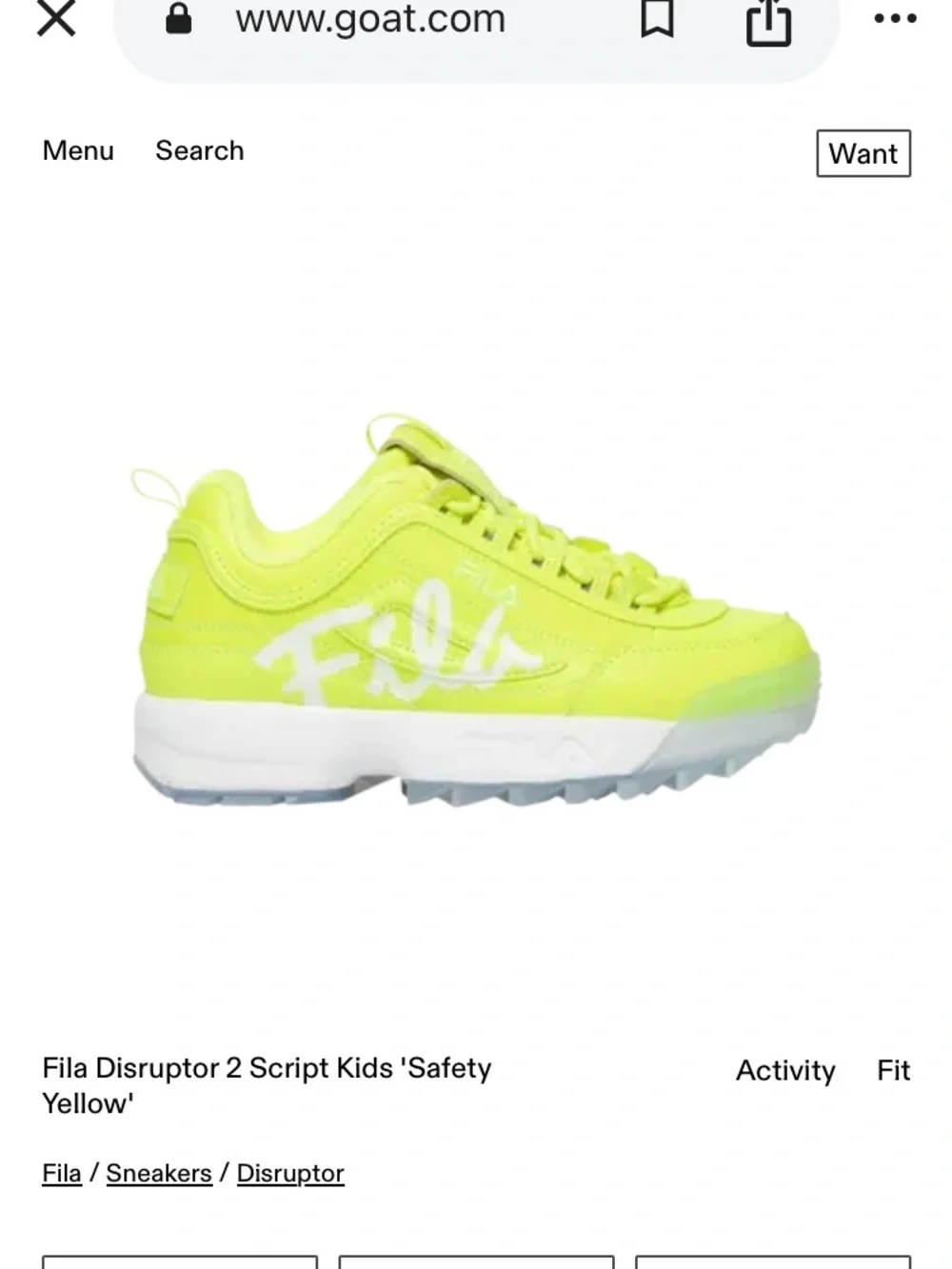 Fila Disruptor 2 Script in ‘safety yellow’ colorway